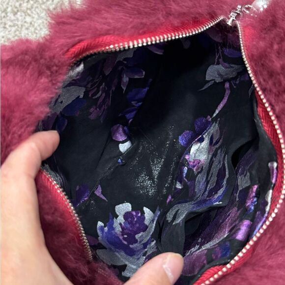 Maroon Handmade Dyed Genuine Shearling Heart Shaped & Fur Strap Bag, Crossbody - Picture 16 of 16